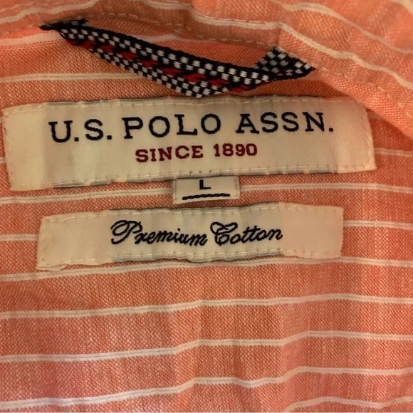 US Polo Assn. men's peach and cream premium cotton long sleeve button up - Picture 2 of 4